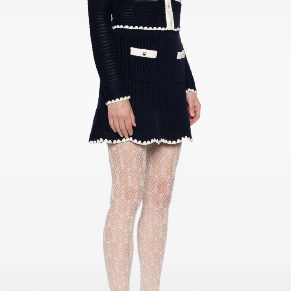 self-portrait Navy Crochet Contrast Trim Mini Skirt - Size: M - MSRP $405 - NWT - Picture 7 of 8